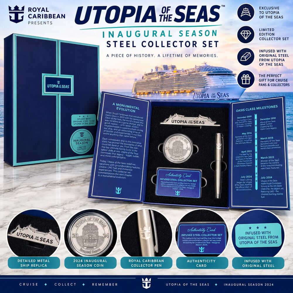 Royal Caribbean Utopia Seas 2024 Inaugural Steel Collector Set Limited Edition - Picture 3 of 12
